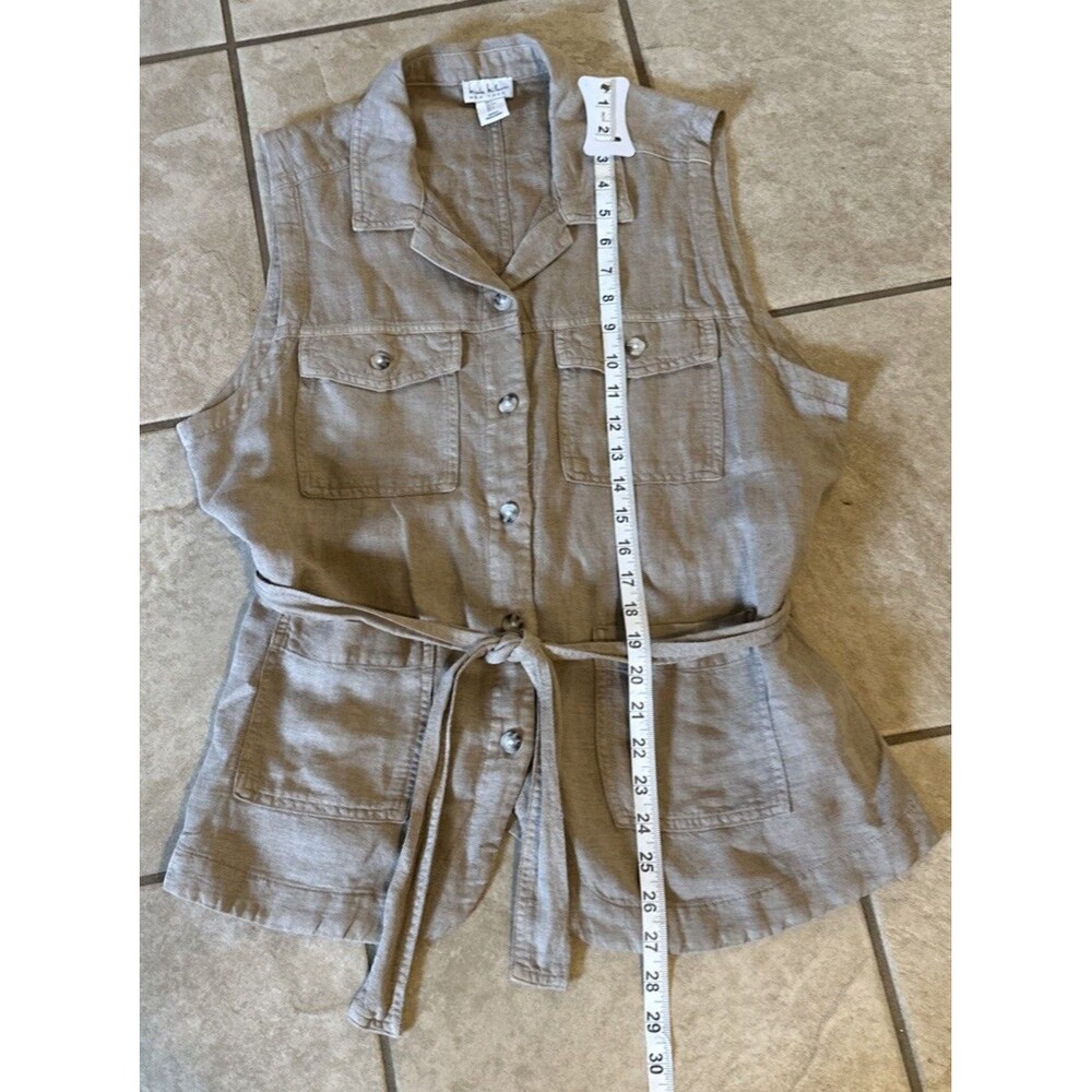 Nicole Miller New York Linen Blend Utility Safari Vest Beige Khaki Size L Boho - Picture 6 of 7